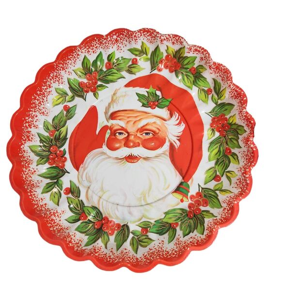 2 VINTAGE CHRISTMAS PLASTIC CHRISTMAS PLATES SANTA CLAUS COOKIE TRAY KITSCH - Picture 3 of 5